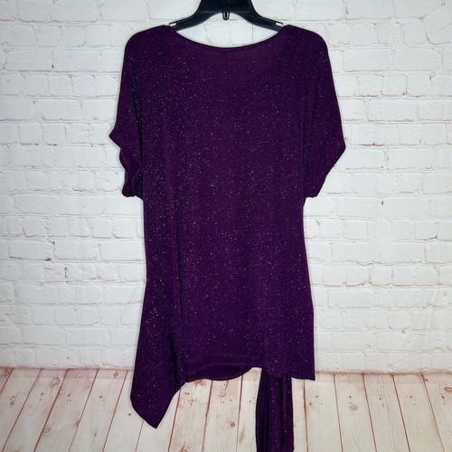 New Haute Fox Womens Purple Metallic Short Sleeve Stretch Top Plus Size 1X NWT - Picture 6 of 10