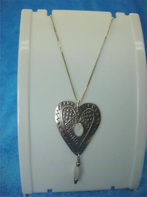 HERZANHÄNGER STERLINGSILBER HANDWERKLICH GEFERTIGT MIT M.O.P.  + 18'' STER. KETTE