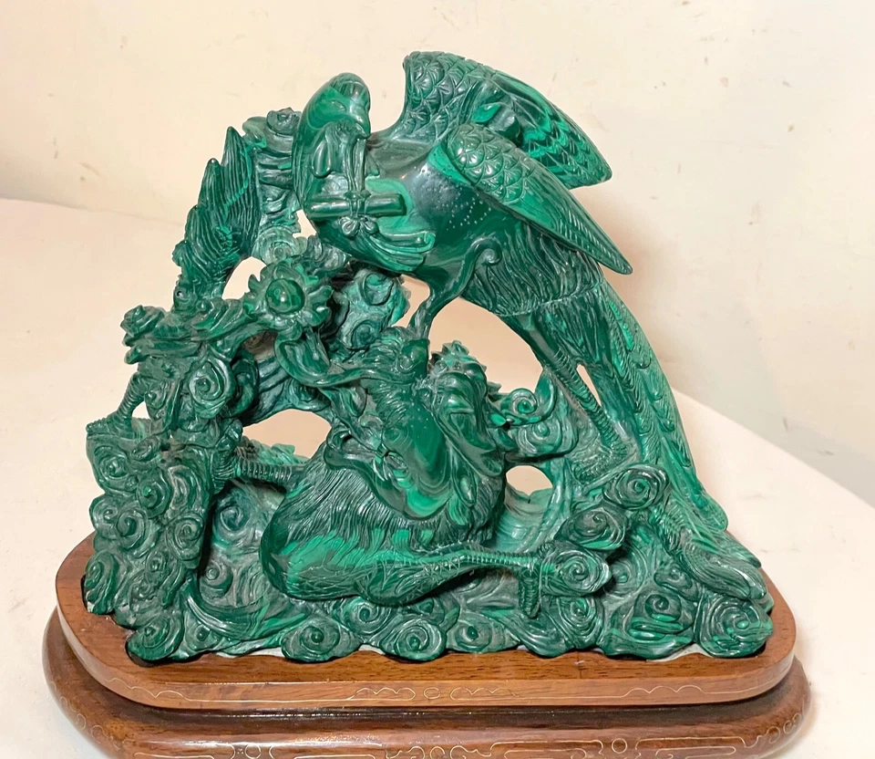 Gran escultura antigua de piedra de malaquita verde china tallada a mano Foto 2 de 4