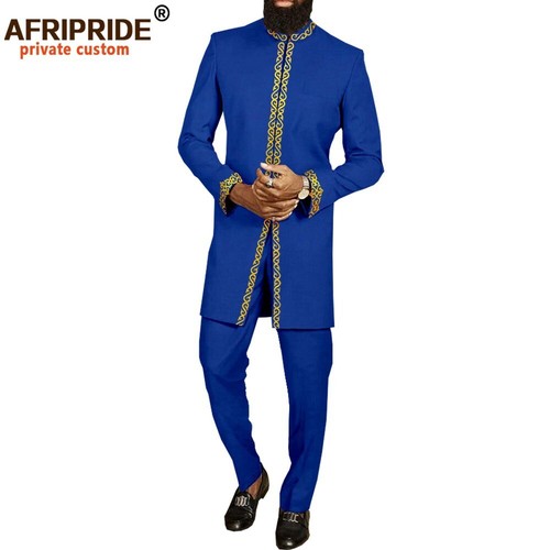 Mens African Slim Fit Two-piece Suit Jacket and Pants 2 Piece Set Formal Outfits - Picture 23 of 48
