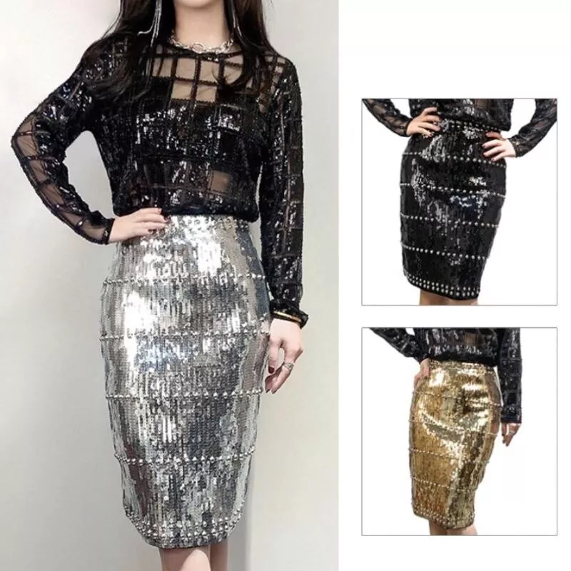 Sequin skirt top knee length