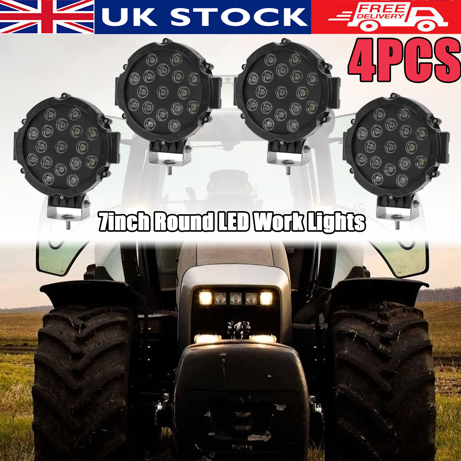 4PCS 7"" 51W LED Work Light Spot Lights Driving Lamp Offroad Car Van SUV 12V/24V