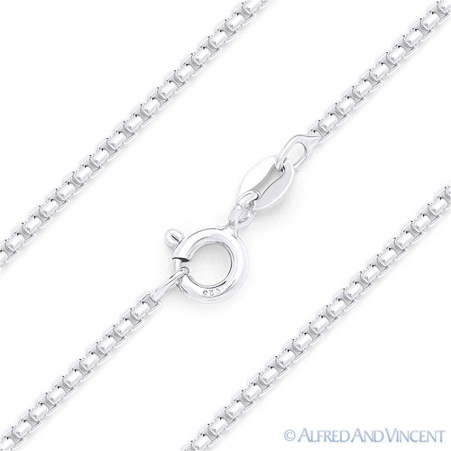 1.2mm Round Box Link Italian Chain Necklace in Solid .925 Italy Sterling Silver - Picture 1 of 2
