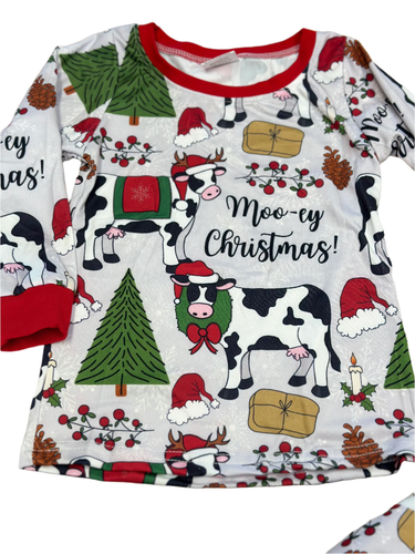 MOOEY CHRISTMAS Pajamas, Kids Farm Christmas Pajamas, Christmas Holstein Cow PJs - Picture 3 of 11