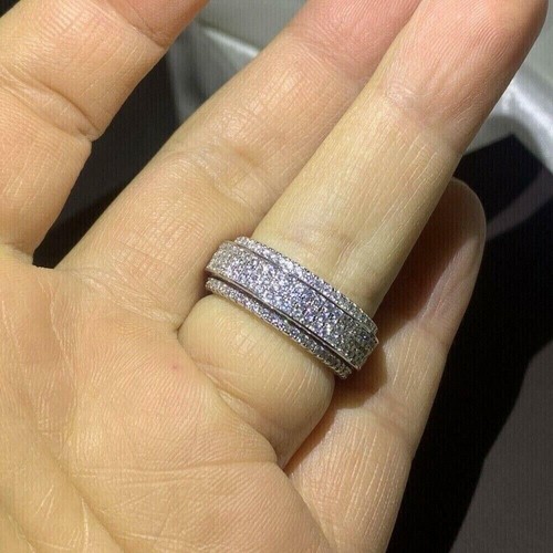 2 CT Round Cut Moissanite Men's Engagement Wedding Ring 14k White Gold Plated - Picture 4 of 6
