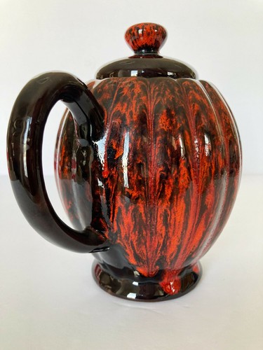 Tetera de cerámica roja y negra vintage - marcada 1027 Canadá - Imagen 4 de 7