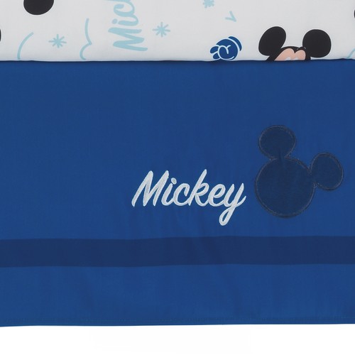 3-PC Crib Bedding Set Mickey Mouse Blue Nursery Baby Quilt Blanket Sheet Skirt - Picture 8 of 9