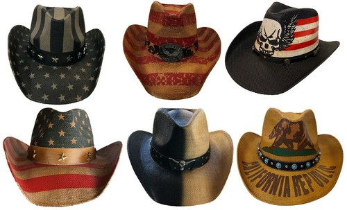 Kids Youth Cowboy Western Fedora Outback American Flag Cali Skull Bucket Hat - Picture 2 of 10