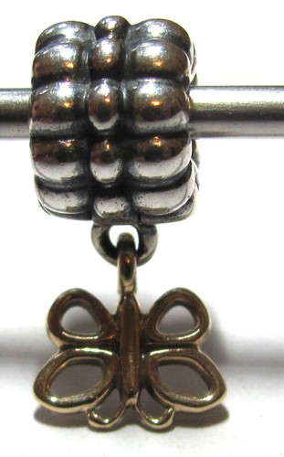 Genuine Pandora Silver & 14k Gold Butterfly Dangle Clip Charm S925 ALE RARE - Picture 2 of 3