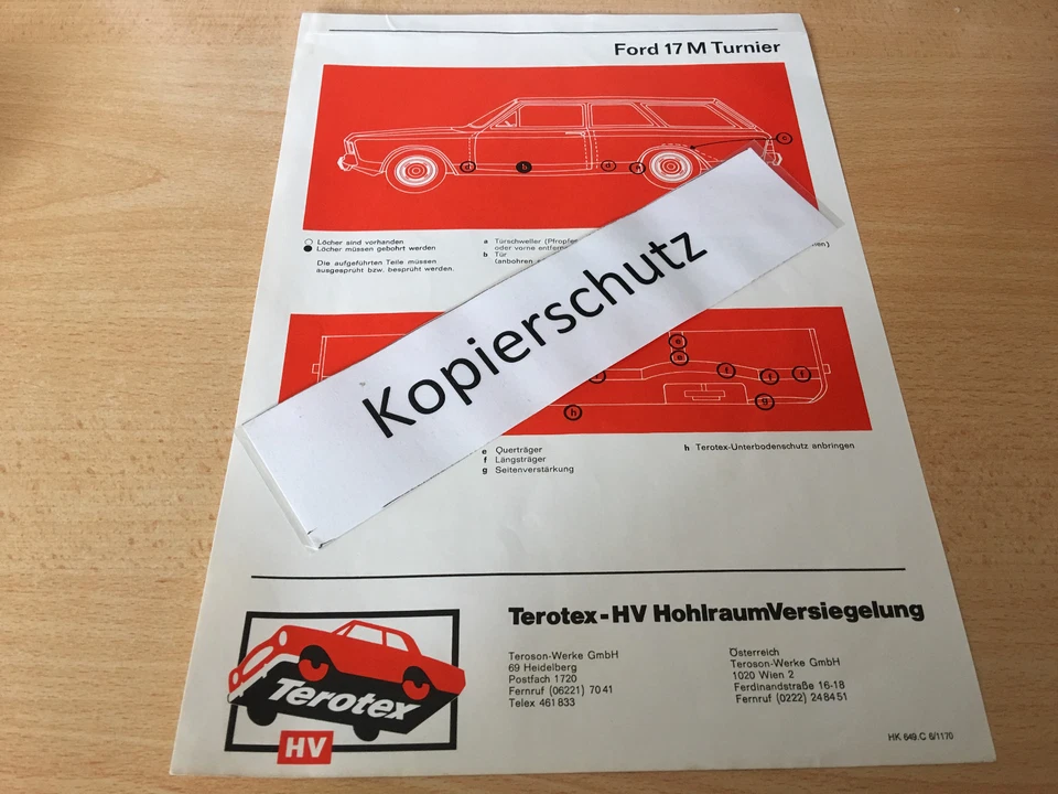 Ford Taunus 17 M Turnier, Terotex Hohlraum Versiegelungsplan - Bild 1 von 1