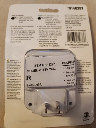 CLEARANCE -NEW Utilitech Indoor Timer 24 Hour Cycle Programmable Manual Override - Picture 2 of 2