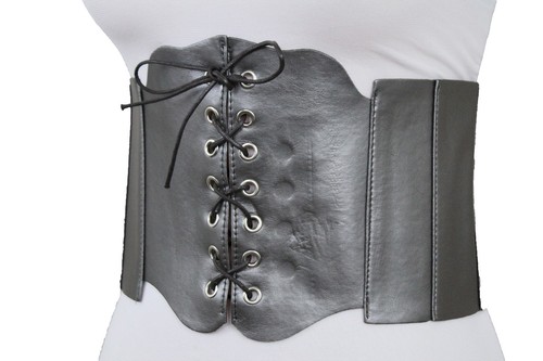 Women Gunmetal Pewter Elastic Fashion Wide Corset Belt Waist Plus Size M L XL - Picture 10 of 15
