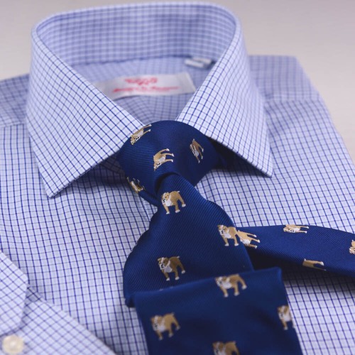 Camicia uomo blu chiaro abito formale business quadri e quadri con polsino standard - Foto 7 di 9