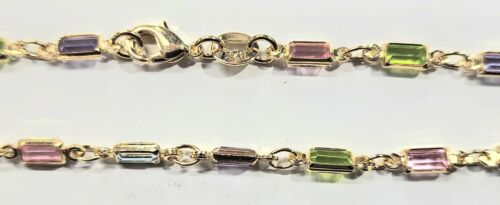14k Gold Filled Thin Rectangle Light Multi Color Stones Bracelet 7.5 in Long # 4 - Picture 3 of 3