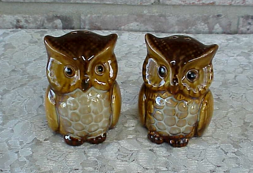 Vintage Owl Salt and Pepper Shakers Set 3" Tall Stoppers MCM 1980's
