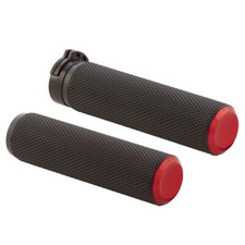 Arlen Ness 07-336 Red Fusion Knurled 1" Handlebar Grips Harley Cable Throtle 86-