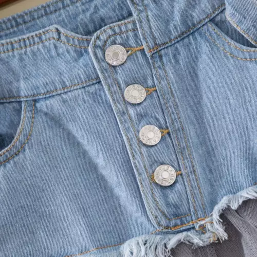 Women Denim Mesh Splice Skirt High Waist Asymmetric Frill Tulle Gothic Chic Slim - Picture 5 of 10