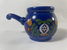 Vintage Ceramic Sugar Pot? w/ Handle Hand Painted Blue Stamped 1900