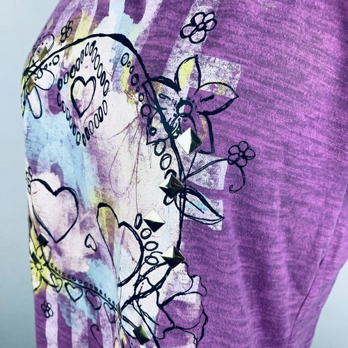Mudd Girls XL 16 Purple Love Gold Accents Cold Shoulder Sleeves T-Shirt - Picture 6 of 12