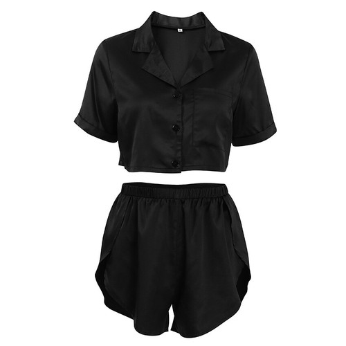 Short Sleeve Shorts Ice Silk Pajamas Women's Loose Split Fashion Home Suit Set - Picture 5 of 23