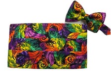 Mardi Gras Feathers Cummerbund and Bowtie Set