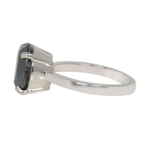 4,23Kt Runden Form 100% Natürlich Jet Schwarz Diamant Solitär Ring Im 925 Silber - Bild 3 von 4