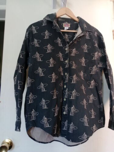 BARN FLY Western Cowboy Rodeo Print Gray Button Down Long Sleeve Medium - Picture 2 of 8