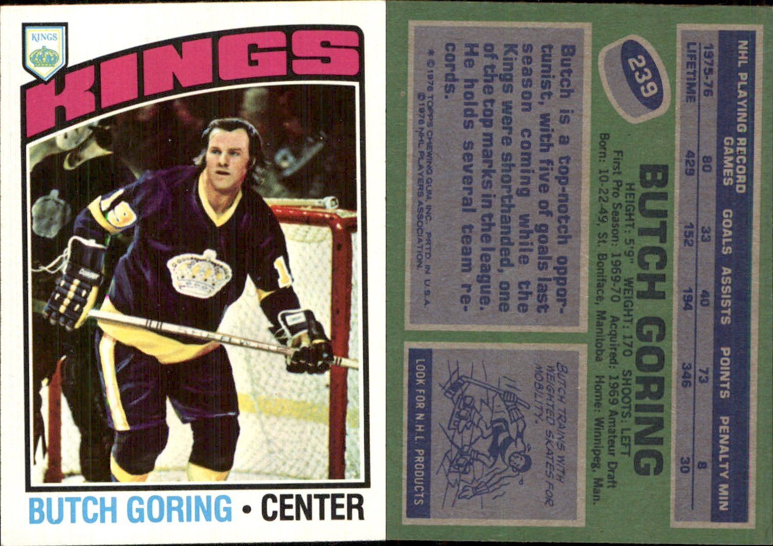 Butch Goring 1976-77 Topps #239 Card Los Angeles Kings FREE SHIP *AutographDen*