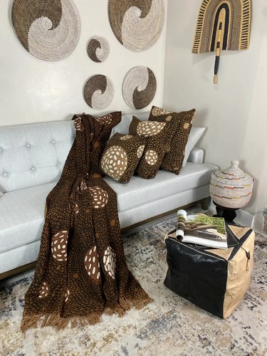 Kalo Brown Handmade Mudcloth Segou Blanket Bogolan Textile Bedsheet Boho Decor - Picture 7 of 8