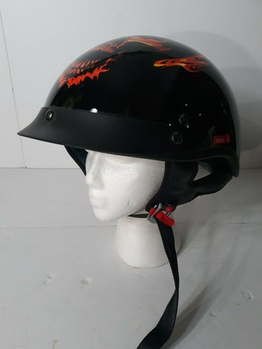 Outlaw X184- Black Flaming Skull Motorcycle Helmet - Large Model V530 DOT - Bild 2 von 8