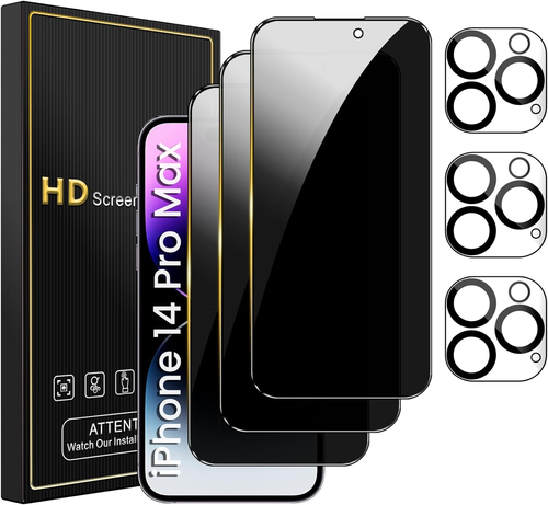 3+3 For iPhone 14 Pro Max 6.7" Anti Spy Private Tempered Glass Film Privacy Lens