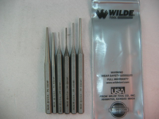 Wilde Tool 6pc Tapered Solid Drift Pin Punch Set 1//16-1//4in MADE IN USA