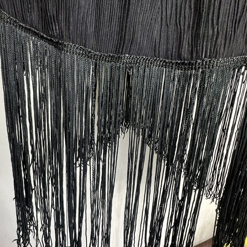 Vintage 70s Joy Stevens Fringe Dress Black Textured Flapper Midi Size 6 - Picture 8 of 13