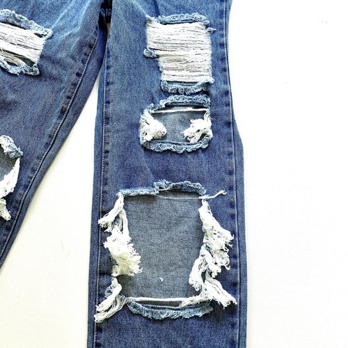 RSQ Women’s Jeans Size 23 Baggy High Rise Distressed Factory Holes Blue Denim - Picture 4 of 15