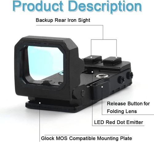 Folding Flip Up Red Dot Sight Holographic Reflex Sight RMR For Glock MOS Pistol - Picture 2 of 31