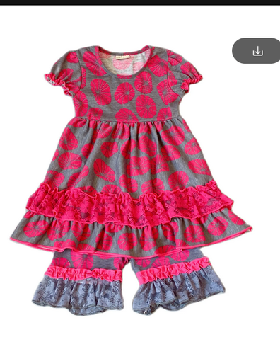 NWT Boutique Grey Fuchsia Dress Bloomers and Top Set Toddler Girls 3-4T