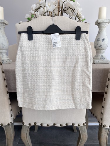 NEW H&M NATURAL WHITE CREAM IVORY TEXTURED WEAVE A LINE SKIRT SIZE UK 8