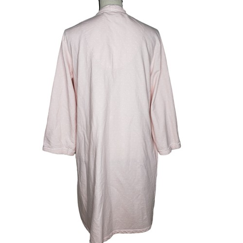 Eileen West Robe Zip Front Large Pockets Pink White Polka Dots Cotton V Neck - Picture 6 of 7