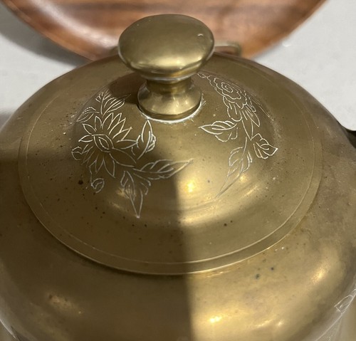 Antique Brass Kettle Teapot Etched Floral Design 19th Century China - Picture 2 of 9