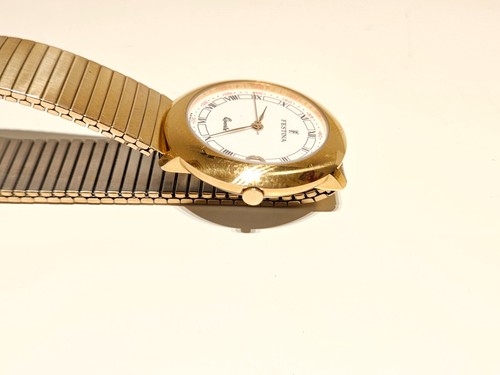 VINTAGE RARE LUXURY GOLD PLATED 33mm MEN'S LADIES QUARTZ WATCH "FESTINA" - Picture 12 of 13