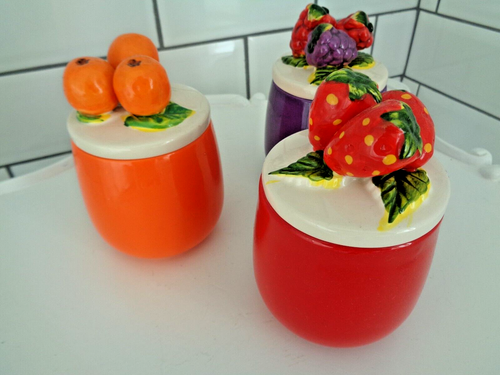 Vintage Fruit jam or sauces pots x3 Size 5.5ins tall Used - Picture 8 of 19