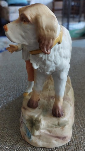 19TH CENTURY GERMAN BISQUE PORCELAIN BOY & DOG HEUBACH FIGURINE - Picture 3 of 12