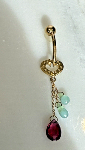 18k Gold Navel Belly Ring – Diamond & Gemstone Charm | Fine Jewelry - Picture 7 of 7