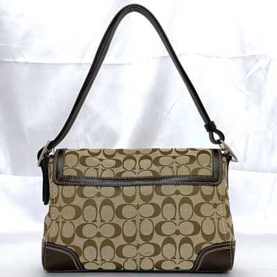 Coach 2way Shoulder Bag Beige Brown Signature F13972 Good