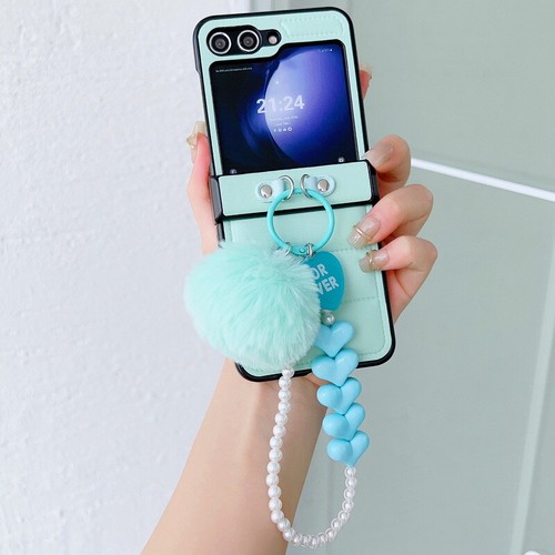 PU Case Cover With Plush Pendant Holder For Samsung Galaxy Z Flip5 6 Flip4 Flip3 - Picture 8 of 25
