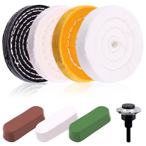 8 Pcs 4 Inches Buffing Polishing Wheel Kit 3 pcs Polish Compound, Soft/Fine/M...