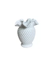 Vintage Fenton White Milk Glass Hobnail Vase Ruffled Scalloped Rim, 5.5”