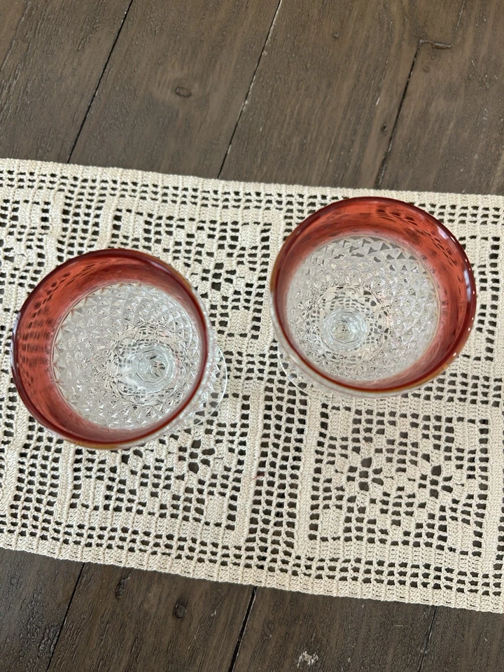 Indiana Glass Diamond Point Ruby Wine Glasses 5.25” Tall Set Of 2 - Image 2 of 4