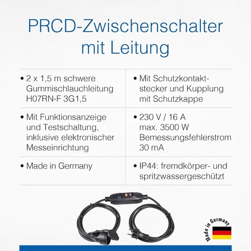 as - Schwabe PRCD Verlängerungskabel mit Personenschutz-Zwischenschalter, 2 x 1 - Bild 6 von 6