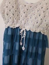 J Gee Crochet Sheer Ruffle Dress Sleeveless Boho Party Coastal Beachy Blue Sz 1X